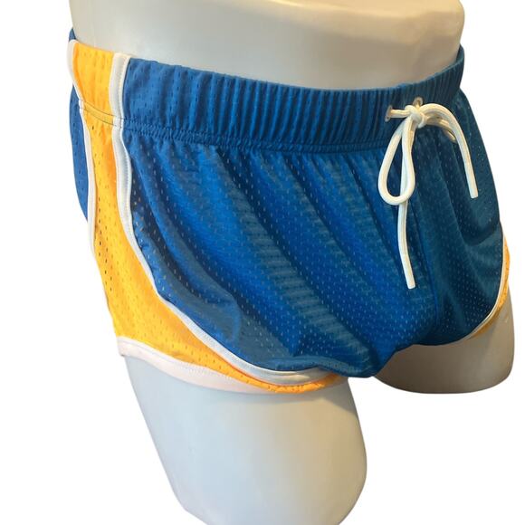 Andrew Christian Sports Mesh Jogger Shorts Electric Blue Yellow Medium - Picture 5 of 8